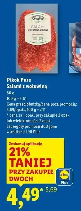 Lidl Salami wieprzowo-wołowe Pikok Pure oferta