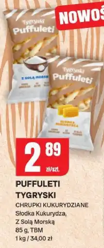 Chorten Chrupki kukurydziane Puffuleti Tygryski Słodka Kukurydza z Solą Morską TBM oferta