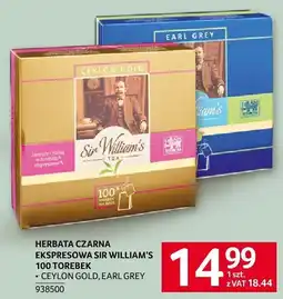 Selgros Herbata czarna ekspresowa Sir William's Ceylon Gold, Earl Grey oferta