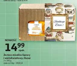 Auchan Zestaw miodów lipowy i wielokwiatowy Huzar 2x250 g oferta