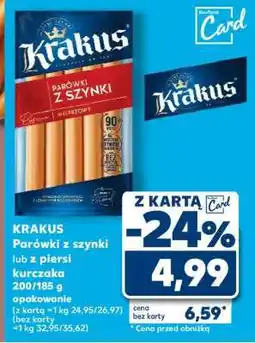 Kaufland KRAKUS Parówki z szynki lub z piersi kurczaka 200/185 g opakowanie oferta