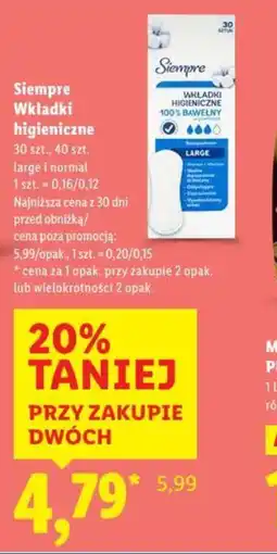 Lidl Siempre Wkładki higieniczne oferta