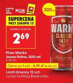 Biedronka Piwo Warka Jasne Pełne , 500 ml oferta