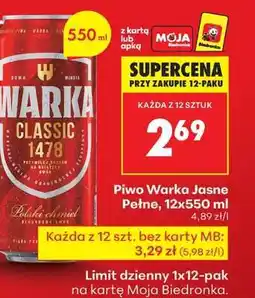 Biedronka Piwo Warka Jasne Pełne 12x550 ml oferta