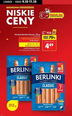 Biedronka Parówki classic Morliny Berlinki oferta