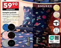 Biedronka Komplet pościeli dziecięcej świecącej w ciemności 160 x 200 cm + 70 80 jenorożec Smukee oferta