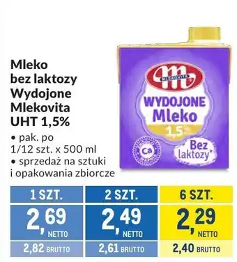 Makro Mleko bez laktozy UHT 1,5% Wydojone Mlekovita oferta