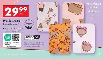 Biedronka Prześcieradło 90 x 200 cm pusheen oferta