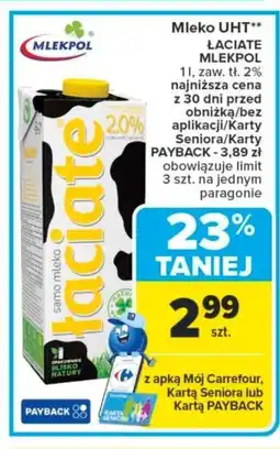 Carrefour Mleko uht łaciate mlekpol oferta