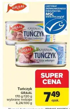 Carrefour Tuńczyk kawałki w sosie własnym Graal oferta