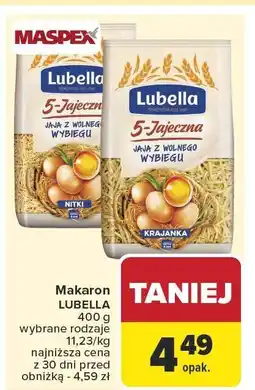 Carrefour Makaron Lubella wybrane rodzaje oferta