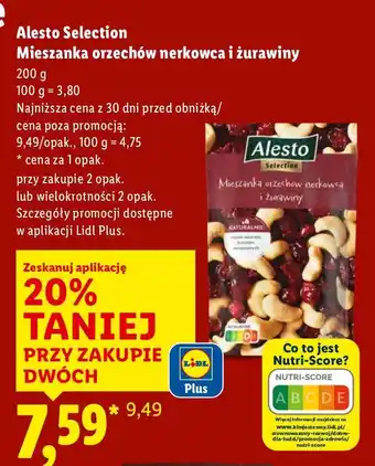 Lidl Orzechy Alesto Selection Mieszanka orzechów nerkowca i żurawiny oferta