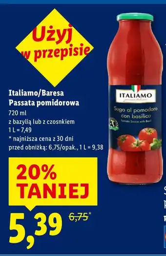 Lidl Passata pomidorowa z bazylią lub z czosnkiem Italiamo/Baresa oferta