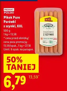 Lidl Parówki Pikok Pure z szynki XXL oferta