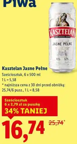 Lidl Piwo Kasztelan Jasne Pełne 6-pak oferta
