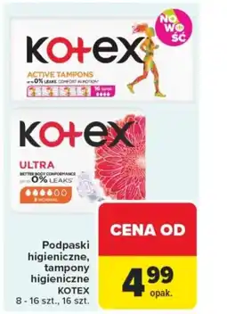 Carrefour Podpaski higieniczne, tampony higieniczne kotex oferta