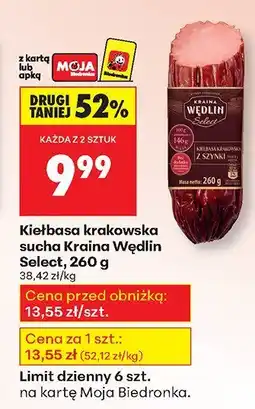 Biedronka Kiełbasa krakowska sucha Select Kraina Wędlin oferta