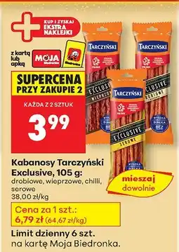 Biedronka Kabanosy Exclusive drobiowe Tarczyński oferta