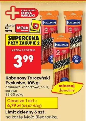 Biedronka Kabanosy Exclusive drobiowe Tarczyński oferta
