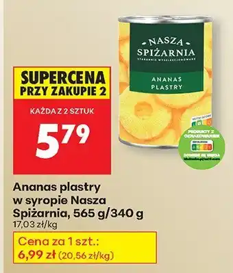 Biedronka Ananas - plastry w syropie Nasza Spiżarnia oferta