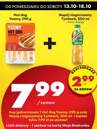 Biedronka Zestaw: Hot dog Yeemy + napój Tymbark Biedronka oferta