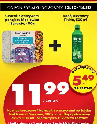 Biedronka Zestaw: kurczak z warzywami po tajsku Makłowicz i Synowie + napój aloesowy Riviva Biedronka oferta