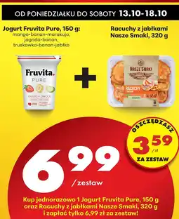 Biedronka Zestaw: Jogurt Fruvita Pure mango-banan-marakuja + racuchy z jabłkami Biedronka oferta