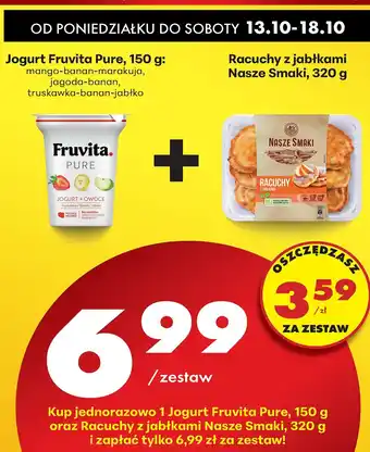 Biedronka Zestaw: Jogurt Fruvita Pure mango-banan-marakuja + racuchy z jabłkami Biedronka oferta