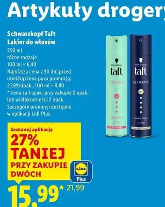 Lidl Lakier do włosów Taft Ultimate oferta
