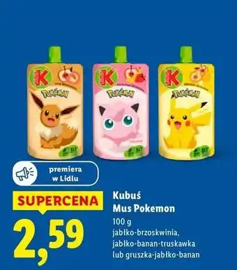 Lidl Mus gruszka-jabłko-banan pokemon Kubuś oferta