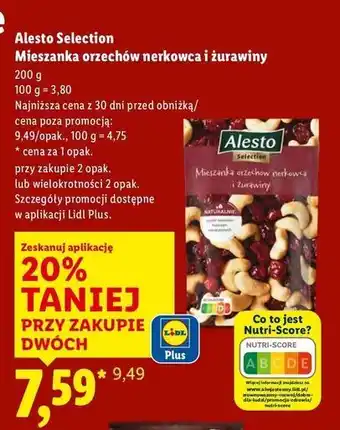 Lidl Mieszanka z suszonej żurawiny i orzechów nerkowca Alesto oferta