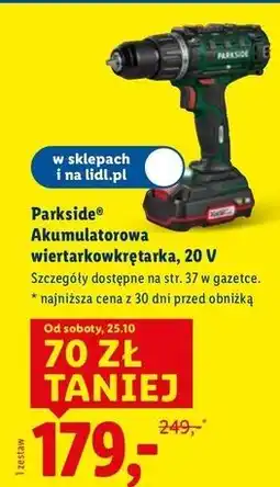 Lidl Wiertarko-wkrętarka akumulatorowa 20 v Parkside oferta