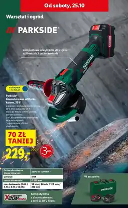 Lidl Akumulatorowa szlifierka kątowa 20v Parkside oferta