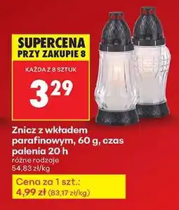 Biedronka Znicz z wkładem parafinowym 60 g czas palenia 20 h oferta