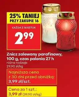 Biedronka Znicz zalewany parafinowy, 100 g, czas palenia 27 h oferta