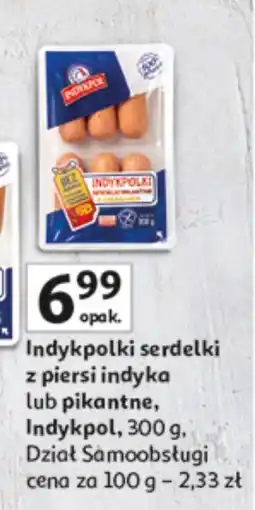 Auchan Indykpółki serdelki z piersi indyka lub pikantne Indykpol oferta