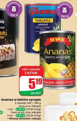 Dino Ananas w lekkim syropie Giana/MK oferta