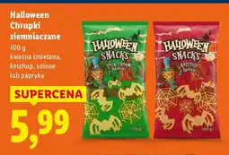 Lidl Chrupki ziemniaczane Halloween o smaku śmietana/ketchup/solone/papryka Halloween Snacks oferta