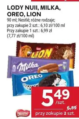 Stokrotka Lody Nuii, Milka, Oreo, Lion różne rodzaje Nestle oferta
