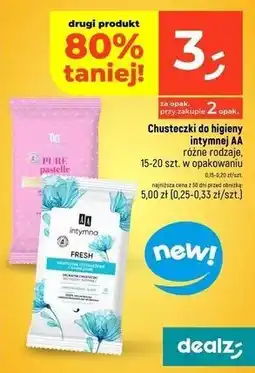 Dealz Pure pastelle, chusteczki do higieny łagodność i ochrona mikroflory Aa Intymna oferta