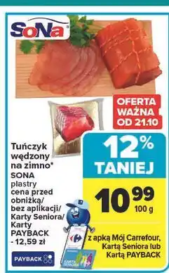 Carrefour Tuńczyk wędzony na zimno plastry Sona oferta