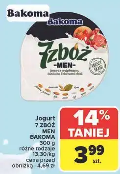 Carrefour Jogurt żurawina-czerwony grejpfrut + ziarna dyni i słonecznika Bakoma 7 Zbóż Men oferta