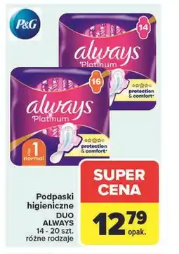 Carrefour Podpaski super ze skrzydełkami Always Platinum oferta