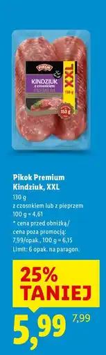 Lidl Kiełbasa Pikok Premium Kindziuk XXL z czosnkiem lub z pieprzem oferta