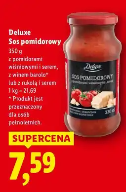 Lidl Sos pomidorowy Deluxe z pomidorami wiśniowymi i serem, z winem barolo lub z rukolą i serem oferta