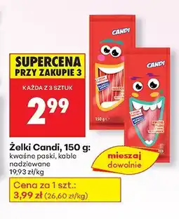 Biedronka Żelki Candi kwaśne paski, kable nadziewane oferta