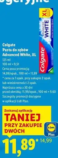 Lidl Pasta do zębów Colgate Advanced White oferta