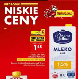 Biedronka Mleko prawdziwe 1.5% Mleczna Dolina oferta