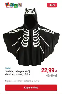 Smyk Smiki Szkielet, peleryna, strój dla dzieci, czarny, 5-6 lat oferta