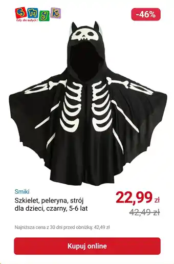 Smyk Smiki Szkielet, peleryna, strój dla dzieci, czarny, 5-6 lat oferta